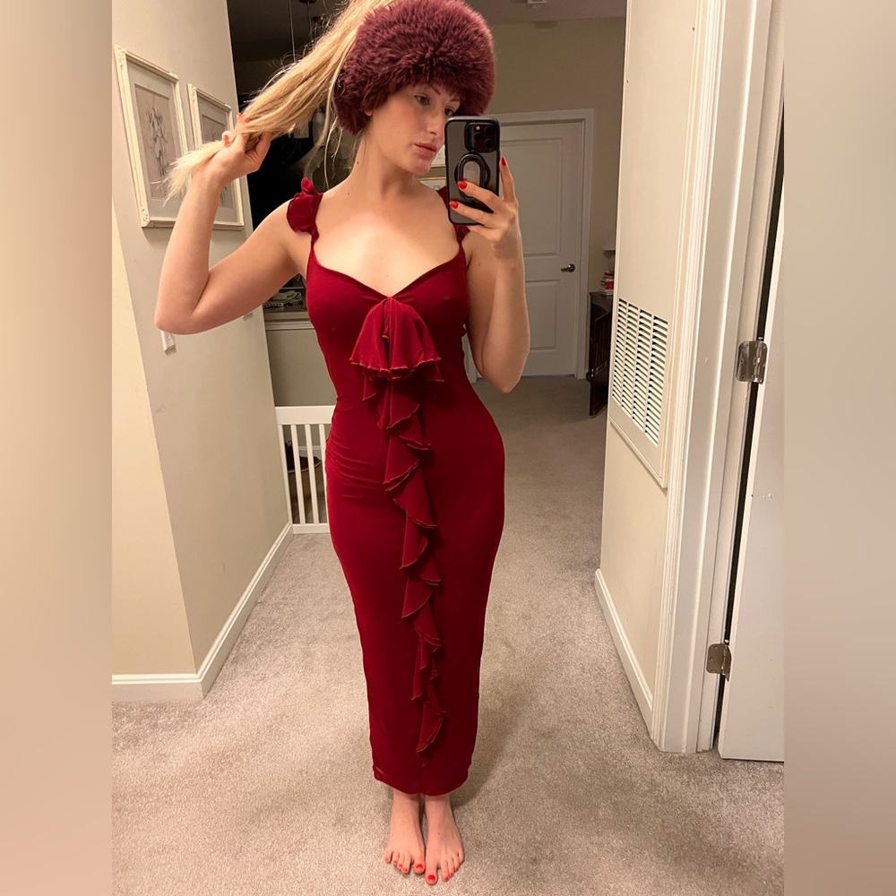 NYE/ CHRISTMAS Elegant Red Ruffle Dress